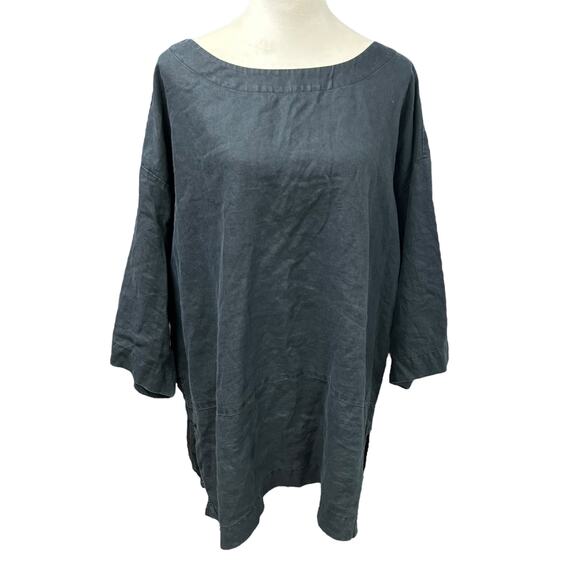 Quiet Luxury Linen Tunic Pure Jill Black Oversized Minimalist Lagenlook Large - Picture 1 of 8